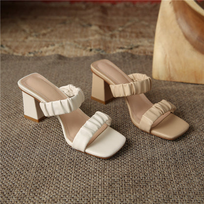 Summer New Open-toed Square Toe Ladies Lazy Shoes