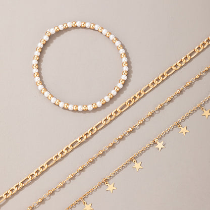 Foot Accessories Bead Tassel Five-pointed Star Simple Chain 4-piece Beach Fashion Anklet
