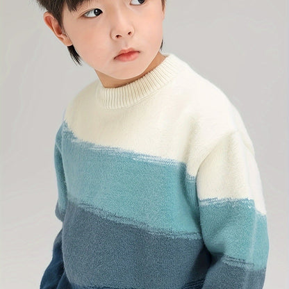 Boys' Winter Sweater Thick Warm Pullover - Soft Stretchy Knit Round Neck Casual Top, Machine Washable Regular Fit for Medium & Large Kids, Autumn & Winter Clothing, Comfortable Kids Wear