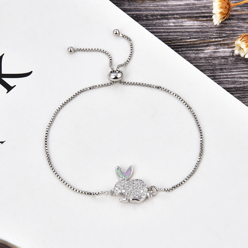 Copper New Handmade DIY Clothing Sccessories Ornament Accessories Rabbit Connector Natural Opal Zircon Bracelet For Women