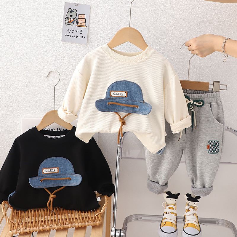 Boys' Autumn 2023 New Cartoon Long-sleeved Sweater Two-piece Set