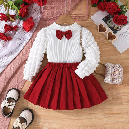 Two Piece Set Of Girls' Bubble Sleeve Skirt