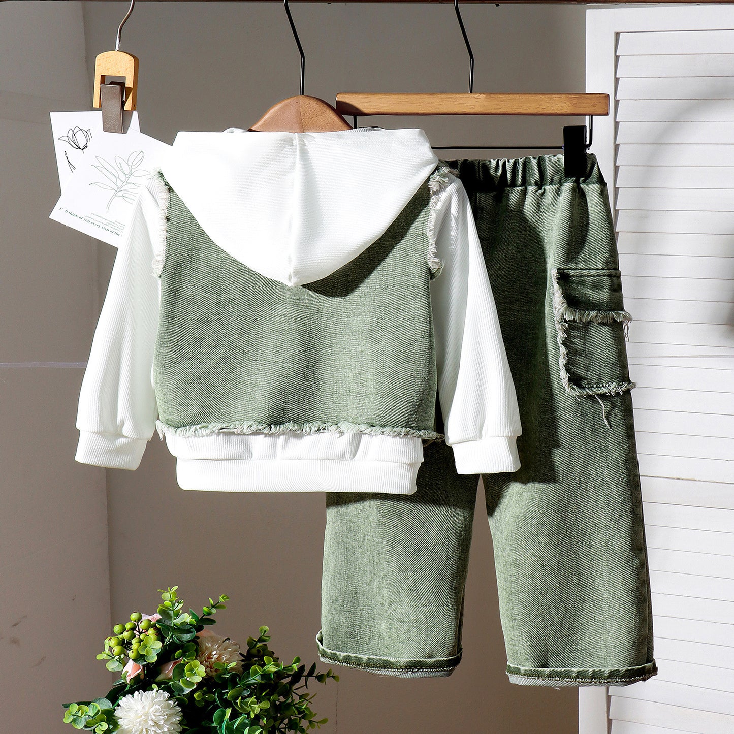 Hooded Sweater Vest Trousers Three-piece Set