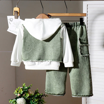 Hooded Sweater Vest Trousers Three-piece Set