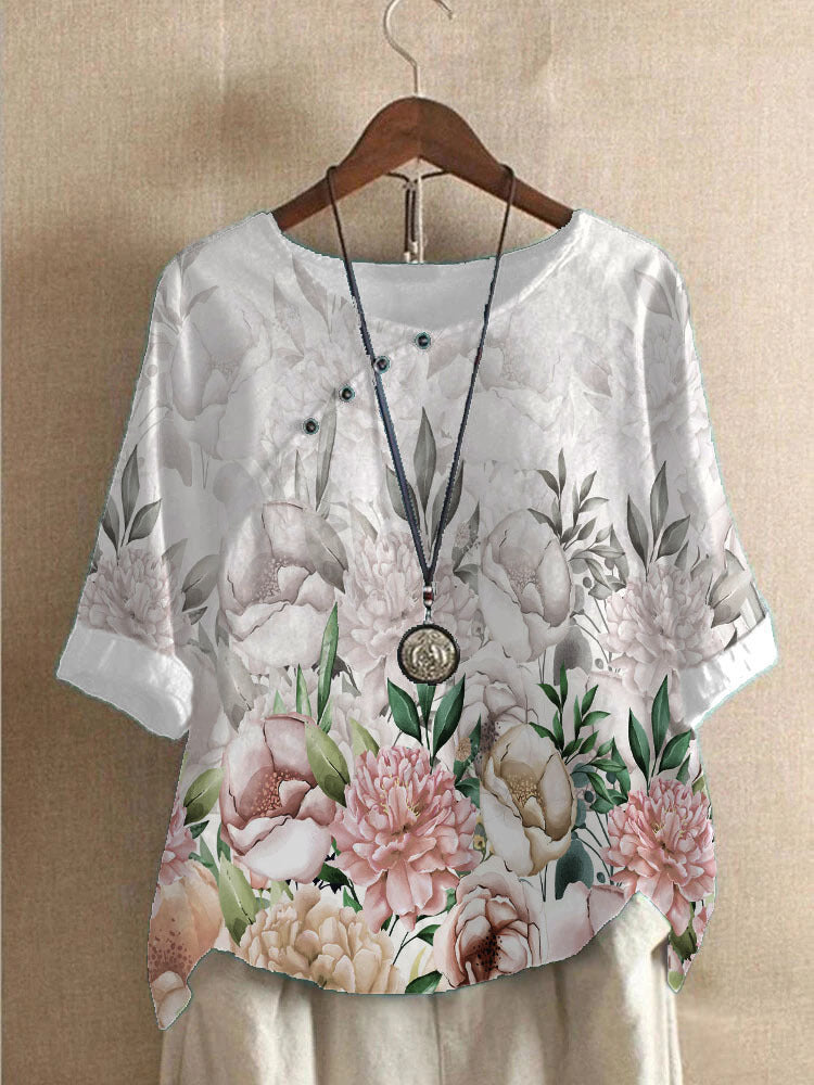 Women's Cotton And Linen Fashion Printed Loose Shirt