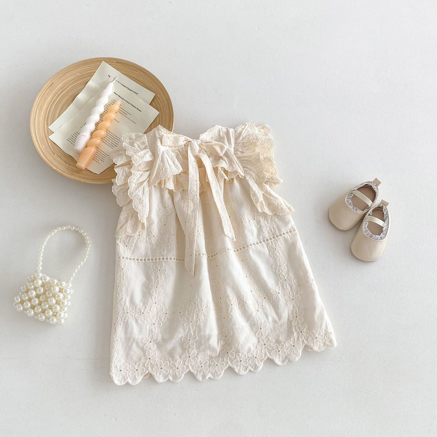 Girls Lace Embroidery Ruffled Dress