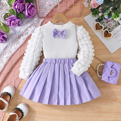 Two Piece Set Of Girls' Bubble Sleeve Skirt