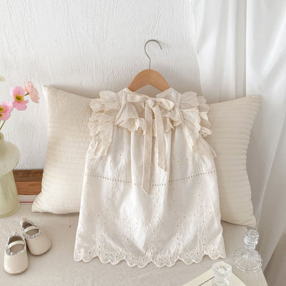 Girls Lace Embroidery Ruffled Dress