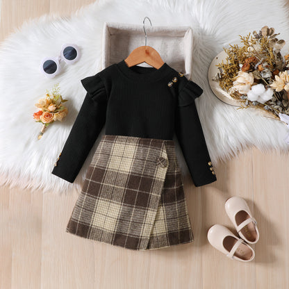 Girl Long-sleeved Blouse Irregular Skirt Suit