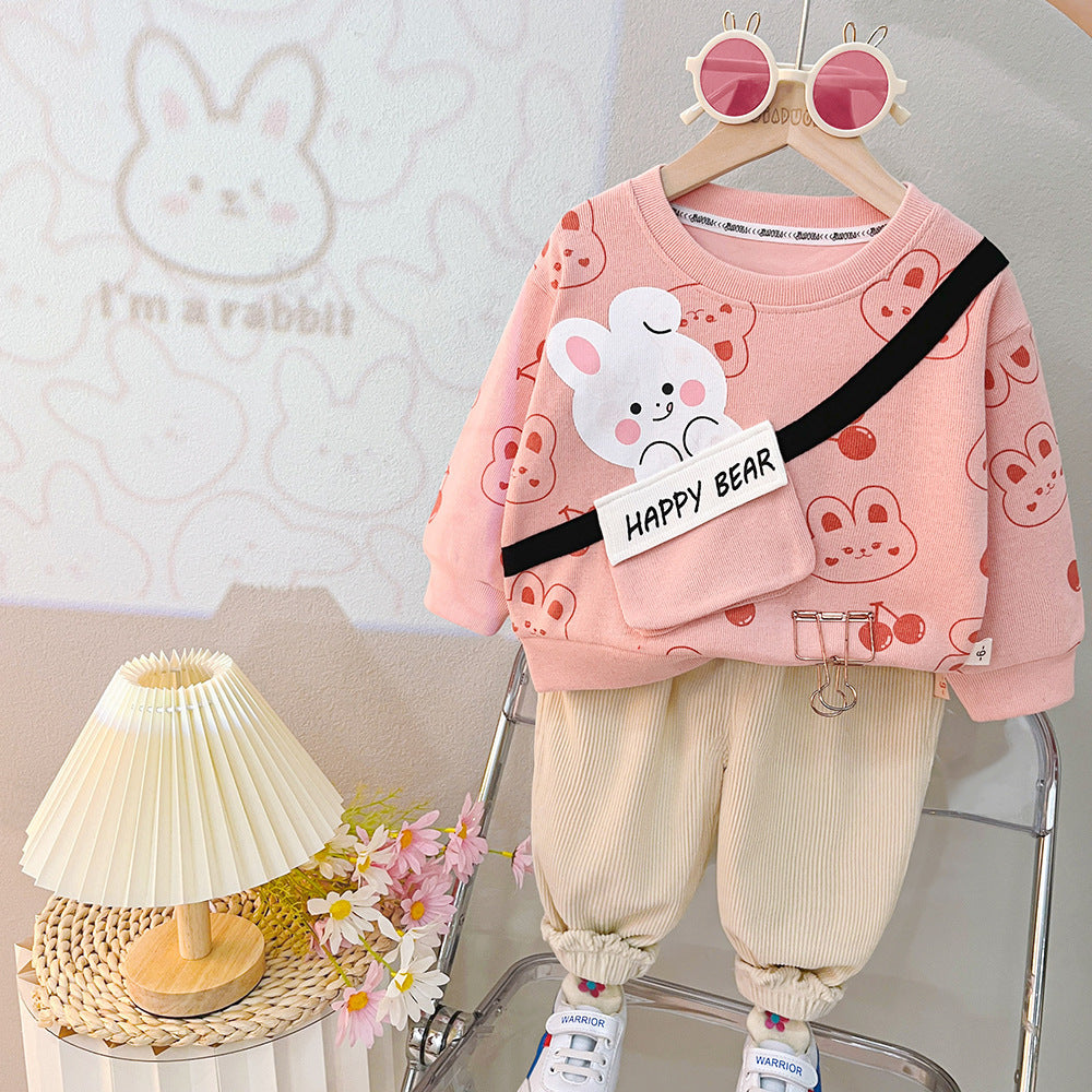 Printed Cartoon Round Neck Long-sleeve Suit Baby Casual Trousers Two-piece Suit