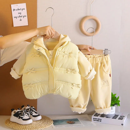 Winter New Baby Hooded Cotton Coat Long Sleeve Set for Boys and Girls' Vest with Velvet and Thickened Casual Three Piece Set
