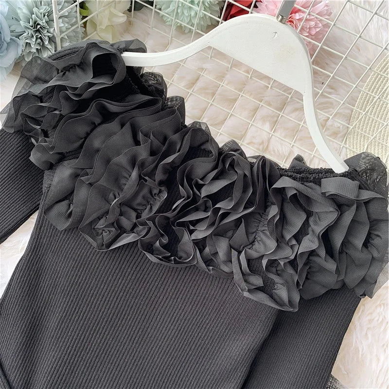 Autumn Women Knitting Full Sleeve Patchwork Sweaters Pullovers Girls Slim Floral Knitted Knitwear Tops GTA014