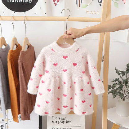 Girls Winter Imitation Mink Fleece Sweater Princess Dress Baby Knit Sweater Baby Winter Foreign Style Hedging Dress