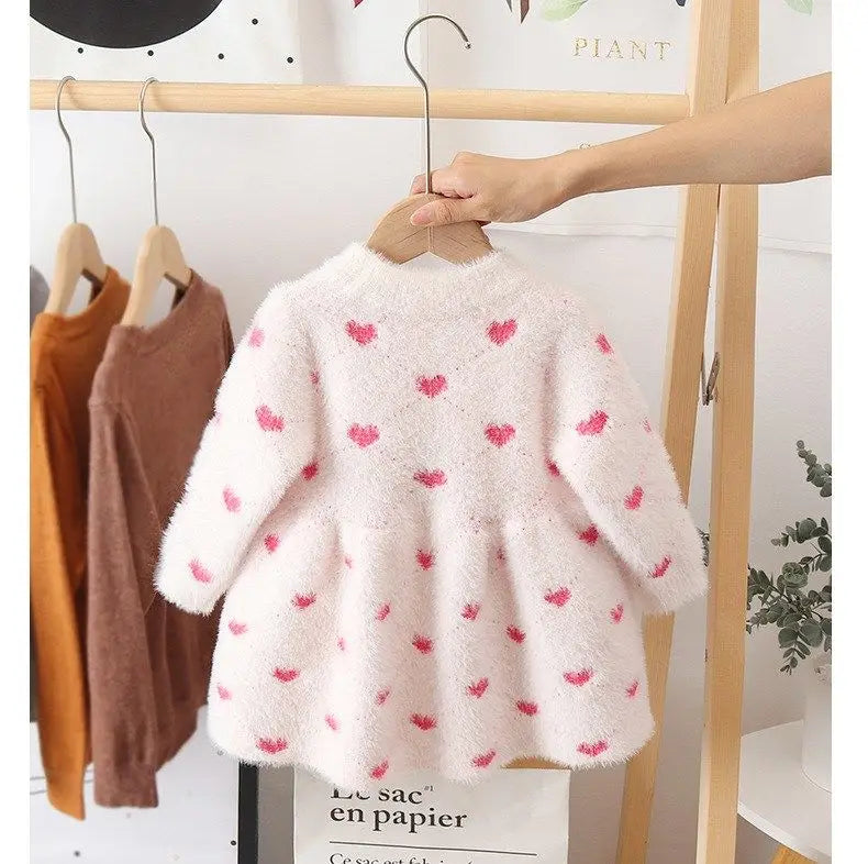 Girls Winter Imitation Mink Fleece Sweater Princess Dress Baby Knit Sweater Baby Winter Foreign Style Hedging Dress