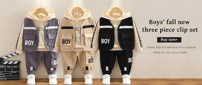 Winter New Baby Hooded Cotton Coat Long Sleeve Set for Boys and Girls' Vest with Velvet and Thickened Casual Three Piece Set