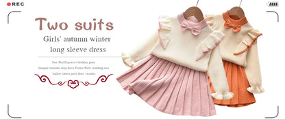 Autumn winter girls' sweater long sleeve dress 2025 Christmas party girl baby retro cheongsam lotus leaf knitted wool dress