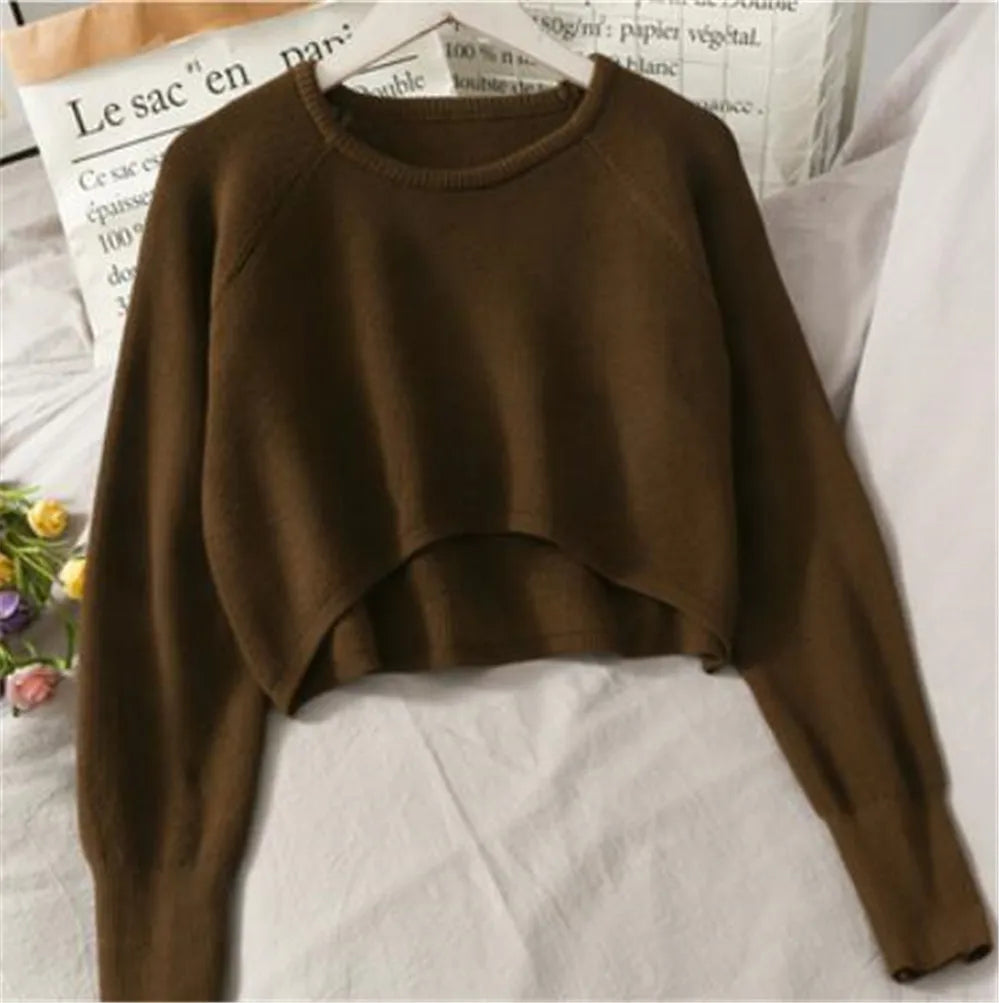 2024 Fashion Students All-match Knitwear Soft Korean New Pullovers Women O-neck Cropped Tops Autumn Winter Casual Loose Sweater