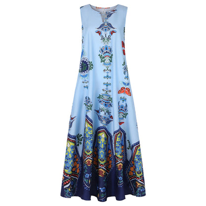 Summer Bohemian Sundress Vintage Sleeveless Women Floral Printed Maxi Long Dress Casual Dress Robe Femme Party Vestido Sarafans