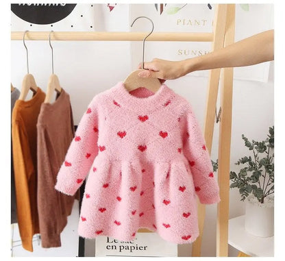 Girls Winter Imitation Mink Fleece Sweater Princess Dress Baby Knit Sweater Baby Winter Foreign Style Hedging Dress