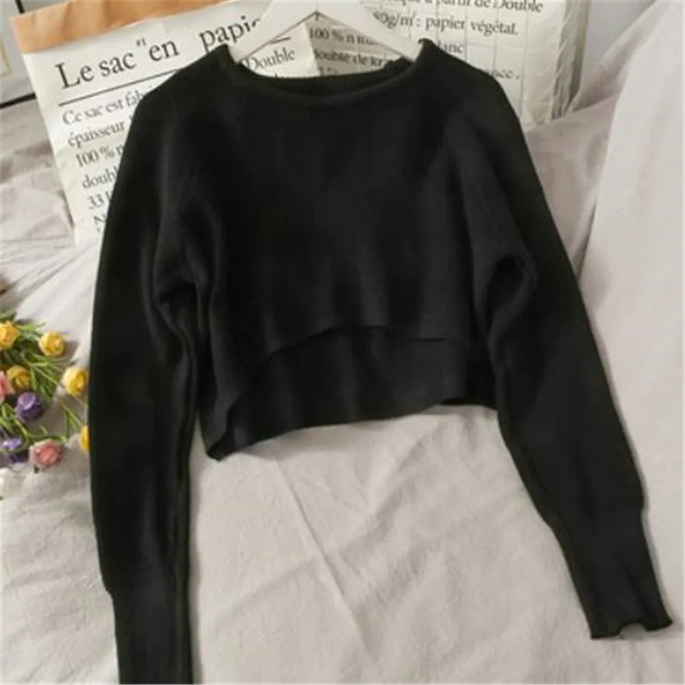 2024 Fashion Students All-match Knitwear Soft Korean New Pullovers Women O-neck Cropped Tops Autumn Winter Casual Loose Sweater