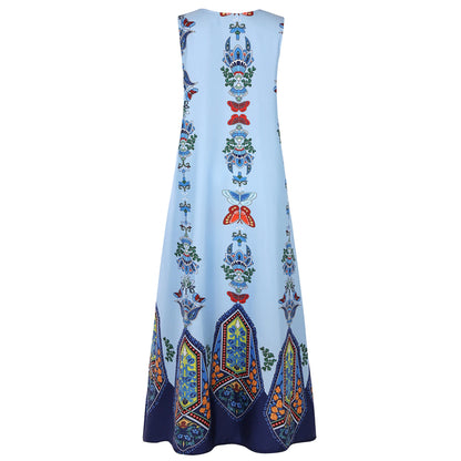 Summer Bohemian Sundress Vintage Sleeveless Women Floral Printed Maxi Long Dress Casual Dress Robe Femme Party Vestido Sarafans