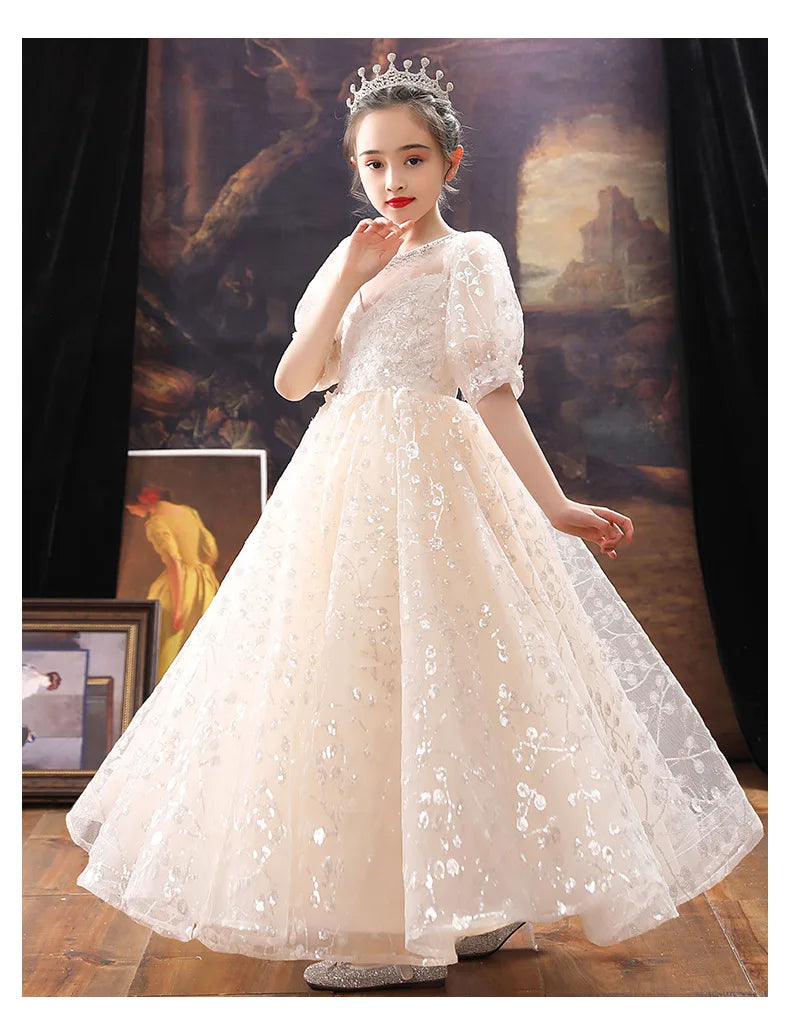 Girl Wedding Evening Party Dresses Kids Formal Dress for Girls Princess Pageant Sequins Long Gown Children Boutique Clothing