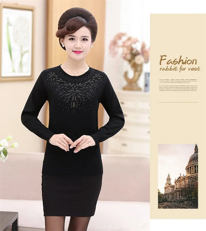 Middle-aged Women's Winter Sweaters And Pullovers Warm Bottoming O-neck Wool Sweater Mother Dress Tops Jumper Feminina W105