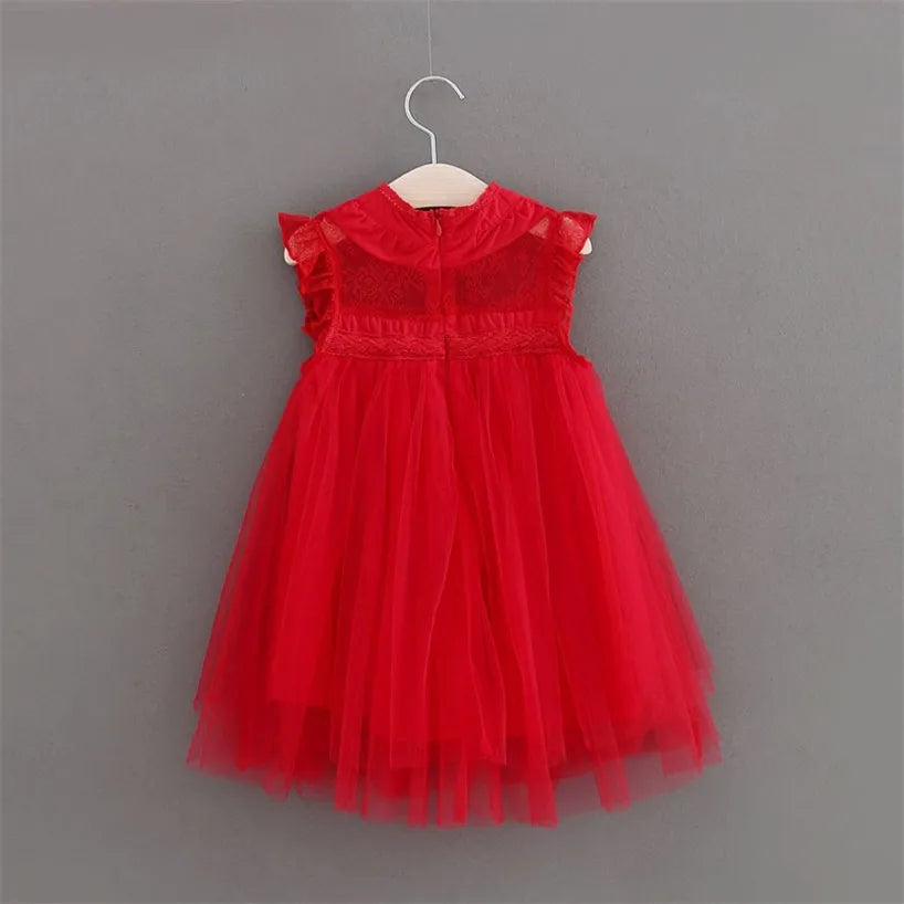 New Wedding Flower Girl Dresses for Kids Princess Dress Sleeveless Summer Birthday Party Pageant Toddler Lace Tulle Dress 1-7T