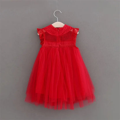 New Wedding Flower Girl Dresses for Kids Princess Dress Sleeveless Summer Birthday Party Pageant Toddler Lace Tulle Dress 1-7T