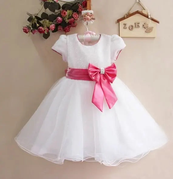 Retail-New Baby Girl Wedding and Party Dresses, Hot white/Red with big Bow Girl's Gorgeous Princess Dress