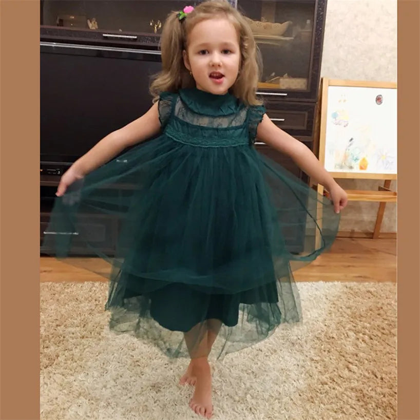 New Wedding Flower Girl Dresses for Kids Princess Dress Sleeveless Summer Birthday Party Pageant Toddler Lace Tulle Dress 1-7T