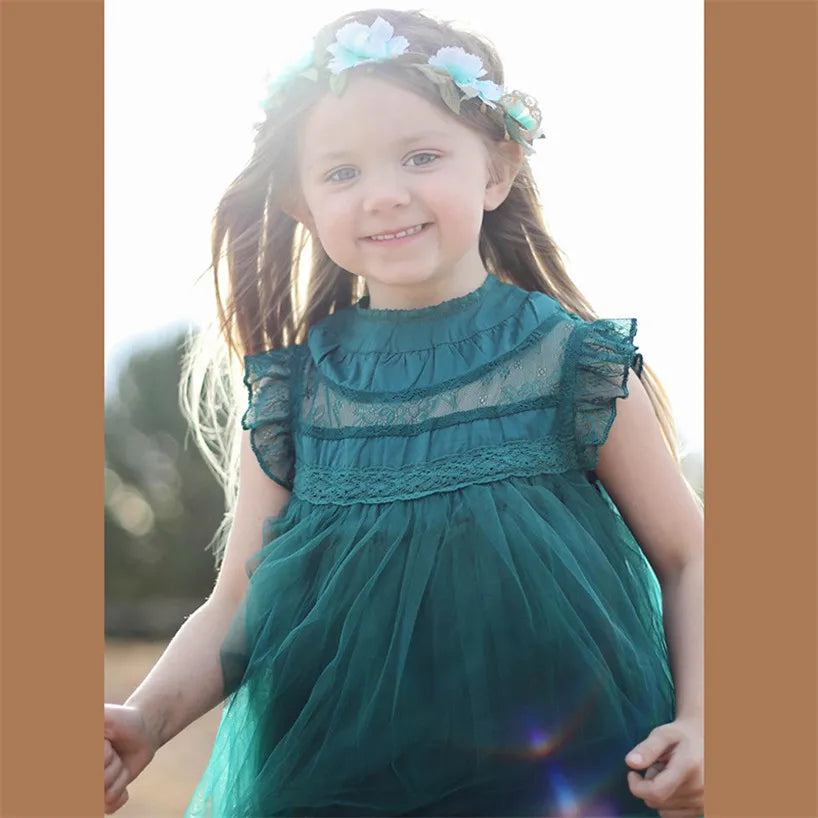 New Wedding Flower Girl Dresses for Kids Princess Dress Sleeveless Summer Birthday Party Pageant Toddler Lace Tulle Dress 1-7T