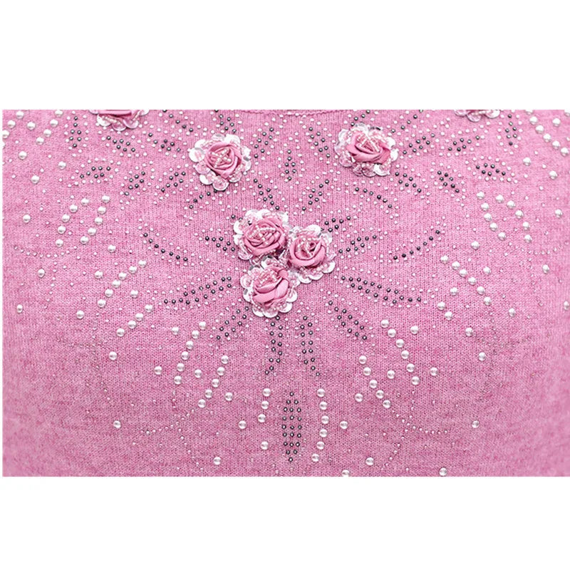 Middle-aged Women's Winter Sweaters And Pullovers Warm Bottoming O-neck Wool Sweater Mother Dress Tops Jumper Feminina W105