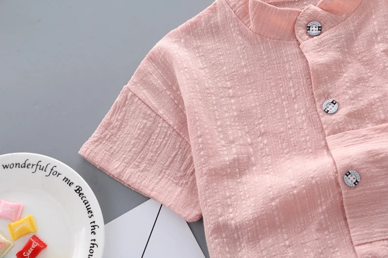 New Summer  Hot Sale Toddler Kids Baby Boys Shirt Cartoon Tops Denim Shorts Pants Outfits Set Baby Clothes