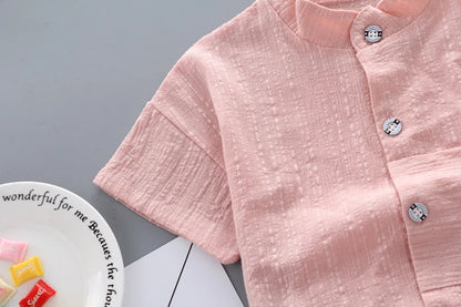 New Summer  Hot Sale Toddler Kids Baby Boys Shirt Cartoon Tops Denim Shorts Pants Outfits Set Baby Clothes