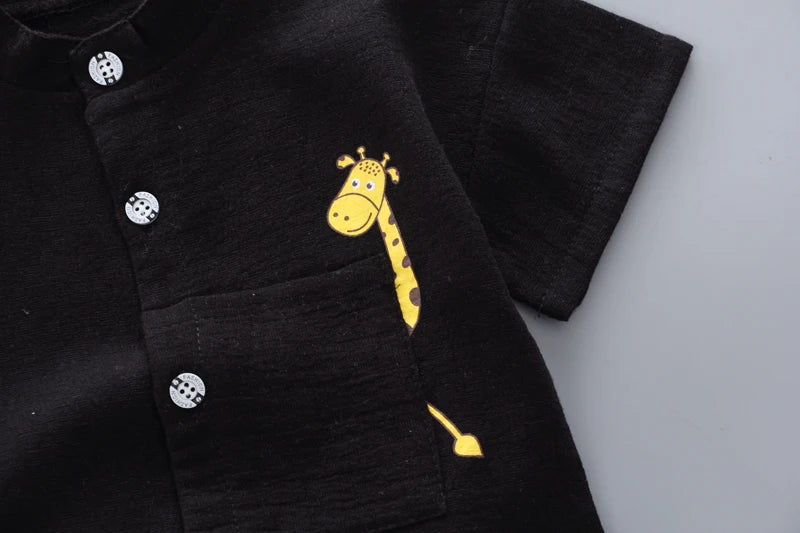 New Summer  Hot Sale Toddler Kids Baby Boys Shirt Cartoon Tops Denim Shorts Pants Outfits Set Baby Clothes