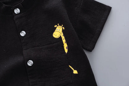 New Summer  Hot Sale Toddler Kids Baby Boys Shirt Cartoon Tops Denim Shorts Pants Outfits Set Baby Clothes