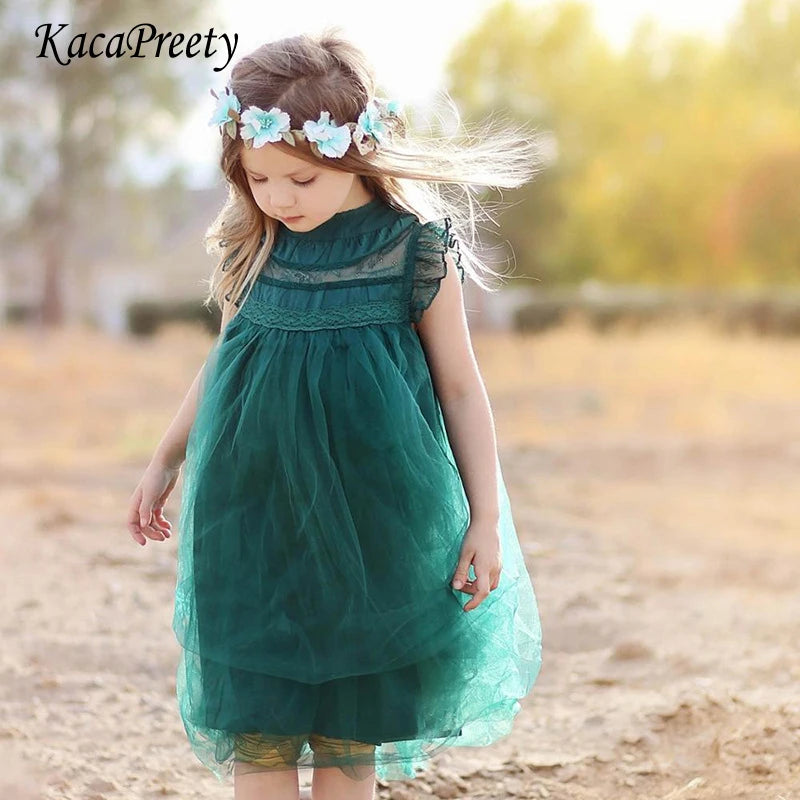 New Wedding Flower Girl Dresses for Kids Princess Dress Sleeveless Summer Birthday Party Pageant Toddler Lace Tulle Dress 1-7T
