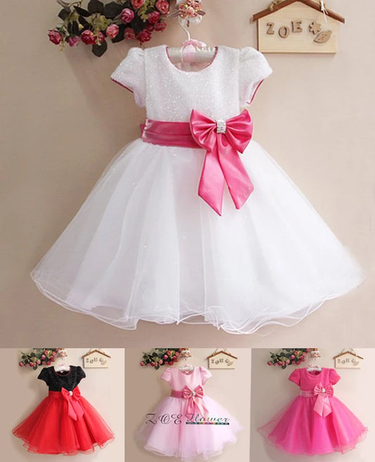 Retail-New Baby Girl Wedding and Party Dresses, Hot white/Red with big Bow Girl's Gorgeous Princess Dress