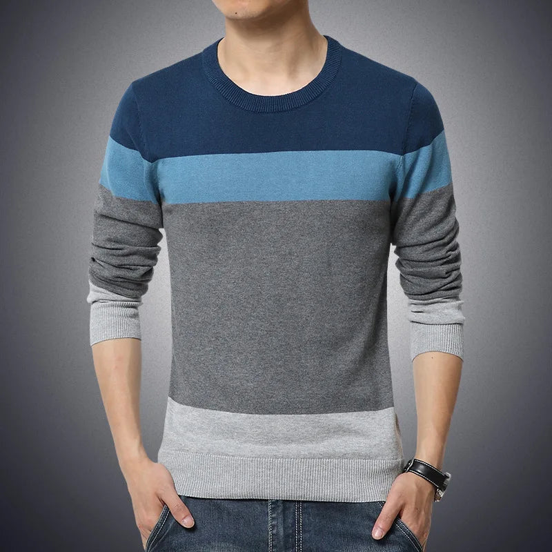 Casual Men's Sweater O-Neck Striped Slim Fit Knittwear 2025 Autumn Mens Sweaters Pullovers Pullover Men Pull Homme M-4XL
