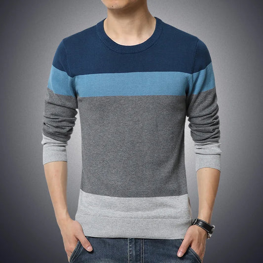 Casual Men's Sweater O-Neck Striped Slim Fit Knittwear 2025 Autumn Mens Sweaters Pullovers Pullover Men Pull Homme M-4XL