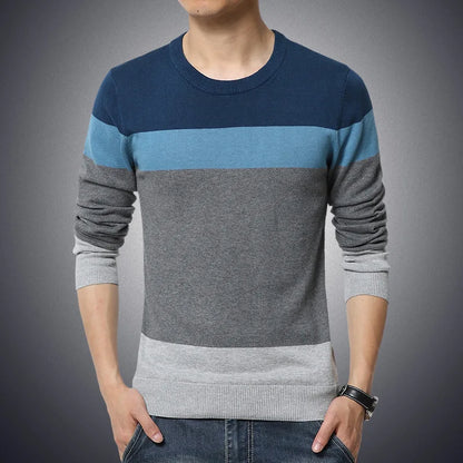 Casual Men's Sweater O-Neck Striped Slim Fit Knittwear 2025 Autumn Mens Sweaters Pullovers Pullover Men Pull Homme M-4XL