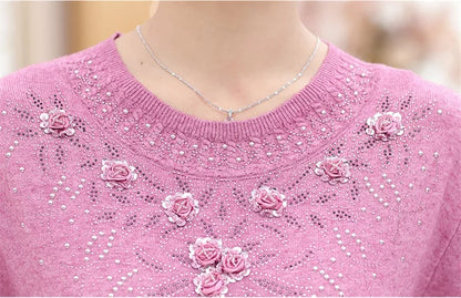 Middle-aged Women's Winter Sweaters And Pullovers Warm Bottoming O-neck Wool Sweater Mother Dress Tops Jumper Feminina W105