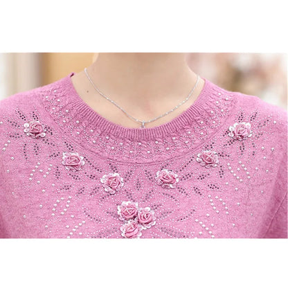 Middle-aged Women's Winter Sweaters And Pullovers Warm Bottoming O-neck Wool Sweater Mother Dress Tops Jumper Feminina W105