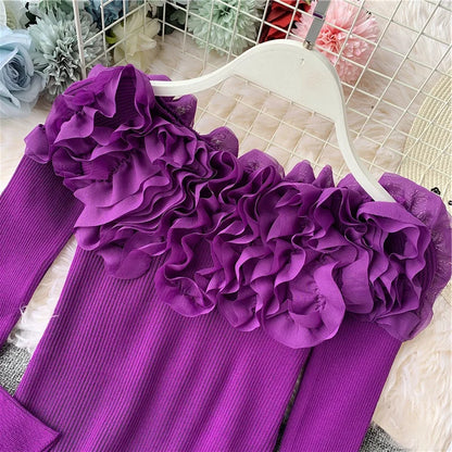 Autumn Women Knitting Full Sleeve Patchwork Sweaters Pullovers Girls Slim Floral Knitted Knitwear Tops GTA014