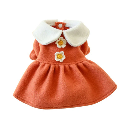 Winter Pet Dog Clothes Warm Dress Princess Puppy Doll Collar Flower Woolen Skirt Cold Tutu Coat Dress For Small Dogs Pet Apparel