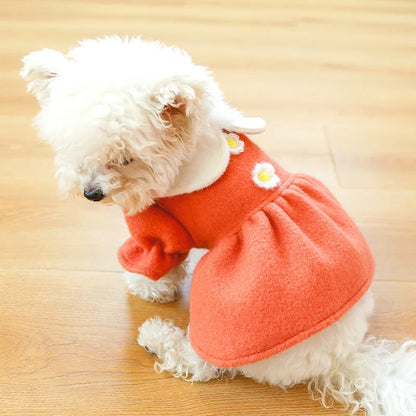 Winter Pet Dog Clothes Warm Dress Princess Puppy Doll Collar Flower Woolen Skirt Cold Tutu Coat Dress For Small Dogs Pet Apparel