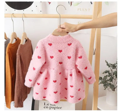 Girls Winter Imitation Mink Fleece Sweater Princess Dress Baby Knit Sweater Baby Winter Foreign Style Hedging Dress
