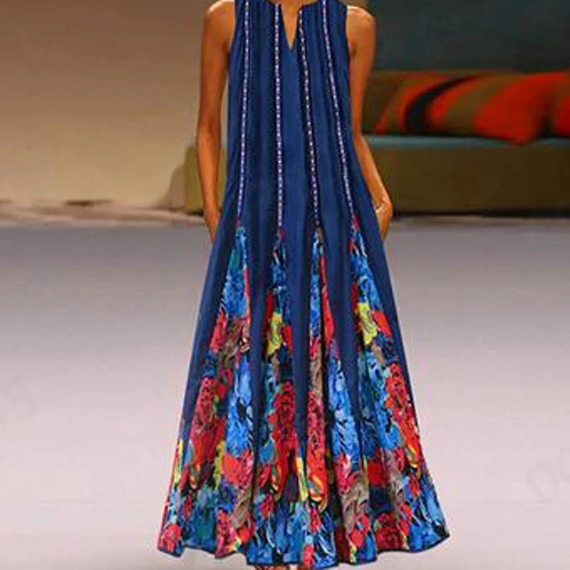 Summer Bohemian Sundress Vintage Sleeveless Women Floral Printed Maxi Long Dress Casual Dress Robe Femme Party Vestido Sarafans