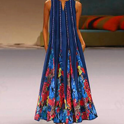 Summer Bohemian Sundress Vintage Sleeveless Women Floral Printed Maxi Long Dress Casual Dress Robe Femme Party Vestido Sarafans